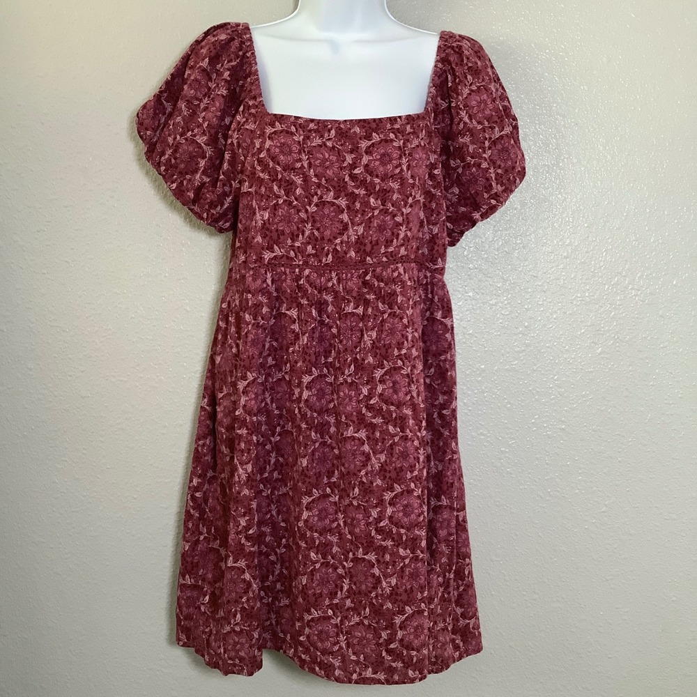 NWT American Eagle Pink Floral Prairie Cottagecore Babydoll Puff Sleeve Dress M